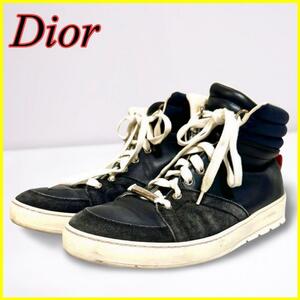 【美品】Dior HOMME DIOR HOMME ディオールオム クリスチャン ディオール Dior ハイカットスニーカー ネイビー 41 26㎝ メンズ 1円