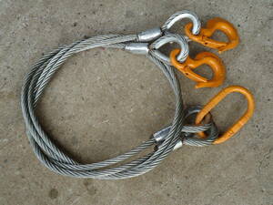 ワイヤーロープ　２点吊り　１６Φ　３ｍ　フック付き　2組　送料無料