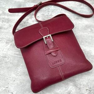 【定価23万/美品】1円 ロエベ LOEWE メンズ ショルダーバッグ サコッシュ ボディ 斜め掛け ビジネス レザー 本革 フラップ ボルドー 