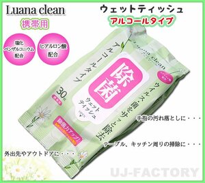 【今なら即納！】 ★アルコール除菌・除菌シート/ウェットティッシュ/携帯用サイズの30枚入ｘ１個★150mm×200mm サッと拭くだけ！簡単除菌