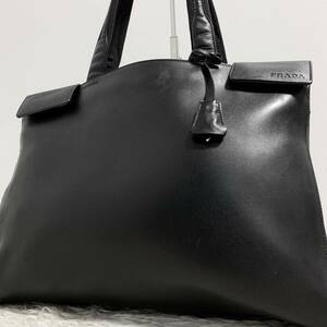 1円〜 プラダ PRADA メンズ ビジネス トートバッグ ハンド カーフレザー 本革 肩掛け 手提げ 型押し A4収納 クロシェット ロゴ ブラック 黒