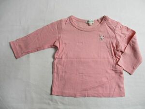 BA725【3can4on】サンカンシオン　ロゴ刺繍　長袖　Ｔシャツ　女児　淡赤茶　80