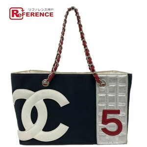 CHANEL シャネル No5 チョコバー チェーン トートバッグ ネイビー レディース【中古】