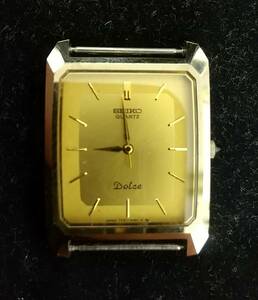 【UJT-514】ジャンク!! 1円出品! !SEIKO セイコー DOLCE ドルチェ 7731-5150 クォーツ 3針 スクエア 腕時計 ゴールド文字盤 フェイスのみ