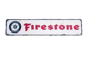 Firestone ファイアストン タイヤ柄 レトロ調 横長型 約４５センチ アメリカンブリキ看板 ストリートサイン