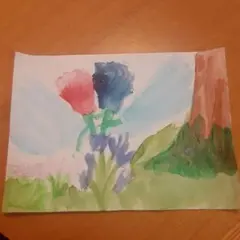 水彩画　二輪の花　10歳が書いた絵