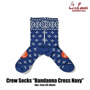 【COOKMAN】クックマン Crew Socks ソックス 靴下 Bandanna Cross Navy 233-34950 / バンダナネイビー 男女兼用 フリーサイズ スケボー