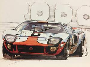 【正規品 絶版】Bowイラスト ポストカード フォードGT40 カーマガジン Ford GT40 絵葉書 旧車 絵