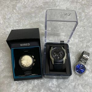 美品/3点まとめ SEIKO セイコー WIRED ワイアード チープカシオCASIO ARMANI EXCHANGE アルマーニ エクスチェンジ アナログ時計 革ベルト