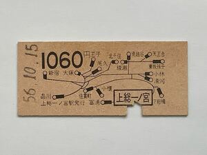 【希少品セール】国鉄 地図式乗車券 (上総一ノ宮→1060円区間) 上総一ノ宮駅発行 5760