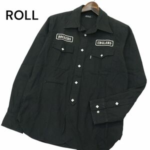 ROLL ロール 通年 【ROCKERS ENGLAND】 ワッペン ストレッチ 長袖 ワーク シャツ Sz.L　メンズ 黒 日本製　A4T02286_3#C