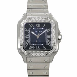 カルティエ サントス ドゥ カルティエ ウォッチ MM ベゼル ダイヤモンド W4SA0006 ブルー ユニセックス 中古 送料無料 腕時計