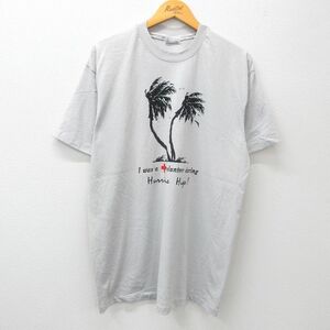 L/古着 ヘインズ 半袖 ビンテージ Tシャツ メンズ 80s 木 赤十字 レッド アメリカンバンク クルーネック グレー 23aug16 中古