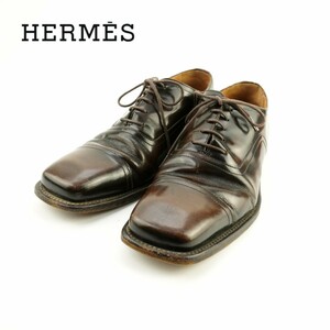 Hermes エルメス 40 25.0 ドレスシューズ ビジネスシューズ 内羽根式 革靴 レザー ブラウン /KC96
