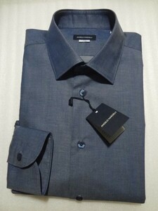 新品タグ付◆定価2万◆ANGELO NARDELLI◆ブルーグレー系シャンブレーツイル調ドレスシャツ◆イタリア◆青灰系◆アンジェロナルデリ◆ML◆40