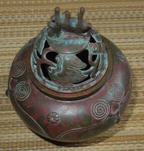 仏教美術　香炉　斑紫銅　　約848g