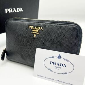 1円 美品 PRADA プラダ サフィアーノ レザー 二つ折り財布 財布 レディース ブラック 黒 現行デザイン メンズ レディース ユニセックス