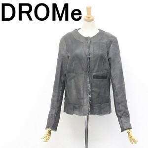 ◆Drome/ドローム リバーシブル ムートン ノーカラー ジャケット ショート コート グレー系 S