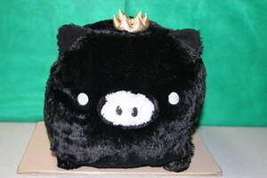 San-X モノクロブー くったりぬいぐるみ　王冠付き 中サイズ 黒 ブラック　約21cm×28cm　Monokuro Boo