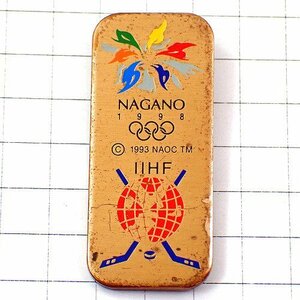 ピンバッジ・長野冬季オリンピック五輪アイスホッケー杖パック1998年ビンテージ中古品 NAGANO-1998 JAPAN◆フランス限定ピンズ