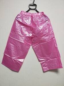 PVC　ビニール　レインパンツ　ハーフパンツ　七分丈　光沢ピンク　桃色　ボトムス　半ズボン