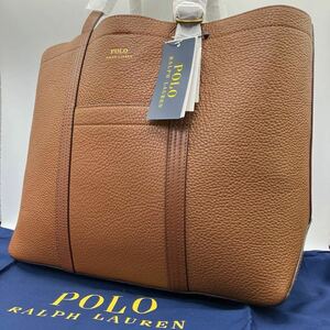 ●未使用保管品/A4収納/大容量/肩掛け/長さ調整可 ●POLO RALPH LAUREN ポロラルフローレン ●トートバッグ レザー シボ革 メンズ ビジネス