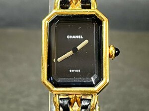 CHANEL　シャネル　プルミエール　L　クォーツ　レディース腕時計　ゴールドカラー　ブラック　レザー　電池交換済　稼働