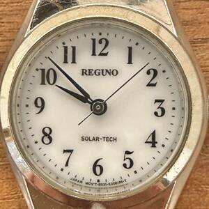 稼働中 美品 REGUNO ソーラーテック 腕時計 E031-K005426 HSBレディース 白文字盤 シチズン 革ベルトCITIZEN 