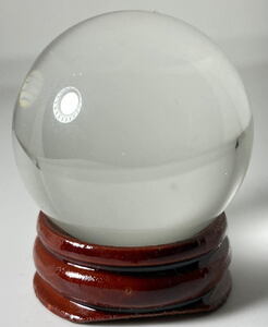 熔練 水晶玉（木製台付き,錦箱入れ) 水晶球　溶錬水晶　直径４cm パワーストーン