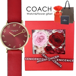 還暦祝い プレゼント 赤 コーチ 腕時計 レディース プリザーブドフラワー 女性 母親 誕生日 2024 プレゼント 誕生日プレゼント