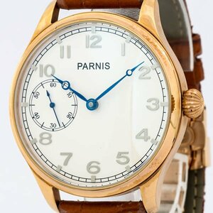 PARNIS パーニス ビッグパイロットウォッチ 手巻 スモールセコンド バックスケルトン ホワイト文字盤 レザーベルト メンズ腕時計 #17390