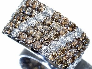 1円～【ジュエリー極】極上の輝き！極上天然ブラウン＆クリアダイヤモンド3.00ct 超高級K18WGリング k8438iim【送料無料】