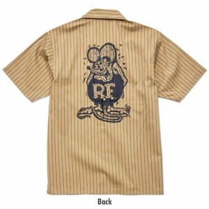 ★ラットフィンク Rat Fink ストライプ ショート スリーブ ワークシャツ - L 正規品 半袖シャツ mooneyes hot rod