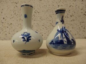 0930148w【陶器製 ミニ 一輪挿し ２点】花瓶/花器/H8～8.5cm程/中古品