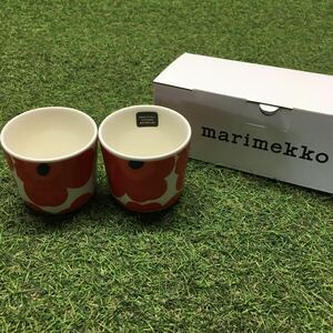 GX4412 MARIMEKKO マリメッコ UNIKKO ウニッコ 067849-001 ラテマグカップ 2個セット食器 ホワイト.レッド 未使用 保管品 コップ