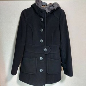 BURBERRY BLUE LABEL フード バーバリー アンゴラ ジャケット コート ラビット ファー FCF43-859-09 ブラック 