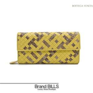 未使用品 BOTTEGA VENETA ボッテガ ヴェネタ イントレチャート 長財布 150509 パイソンレザー ラムレザー ガンメタ金具