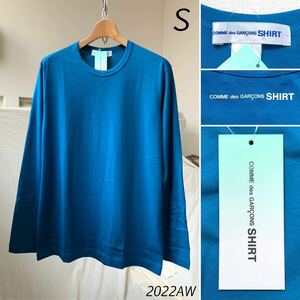S 新品 2022AW コムデギャルソンシャツ 背面 ロゴ 長袖 Tシャツ ブルー Comme des Garcons Shirt FJ-T015 メンズ