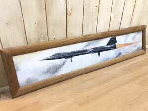 ハンドメイド 古材フレーム使用 W.FARNSWRTH 1988 油絵 米国空軍 冷戦軍用 戦闘機 17972 SR-71 ブラックバード 絵画 