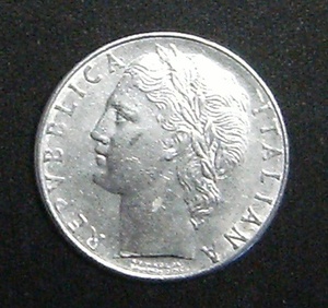 イタリア 旧硬貨 100リラ ステンレス ミネルバ神 1977年
