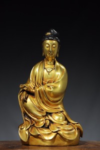 *珍品旧蔵* 中国清代 紫銅鍍真金 【自在観音】 仏像 仏教美術 銅製 工芸品 古道具 極細工 古美術品 Z0227