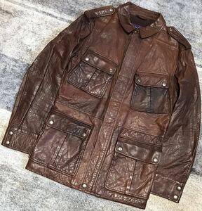 至極の逸品 最高級レーベル ★ RALPH LAUREN PURPLE LABEL ★ ヴィンテージ加工 羊革 ラム レザーハーフコート モーターサイクルジャケット