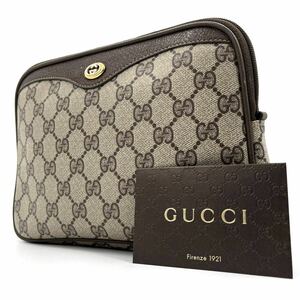 1円《 希少・定価9万 》GUCCI グッチ クラッチバッグ セカンドバッグ メンズ GGスプリーム レザー PVC インターロッキング ベージュ 正規品