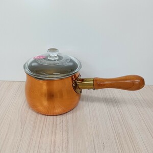 467 未使用 片手鍋 鍋 ガラス蓋ミルクパン ミルクパン GC-625 調理器具 キッチン雑貨 銅製 14.5cm 1.4L CAFFERIA copper ware