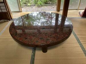 日本伝統工芸 津軽塗 唐塗 珍しい円卓 座卓 テーブル 直径121㎝×高さ34㎝ 重要無形文化財
