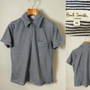 ★【送料無料 日本製】国内正規品 Paul Smith LONDON（ポールスミス ロンドン）ハーフジップ ボーダー ポロシャツ 半袖 Tシャツ M ネイビー