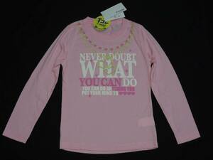 ★新品☆英文字とネックレスプリントピンクの長袖Tシャツ☆１３０センチ☆