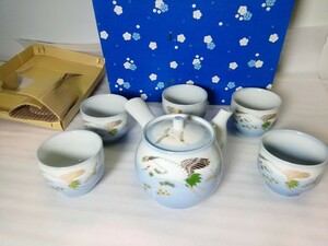 茶器セット　茶道具　 急須/湯呑み 　五客揃/5客セット　金彩/金鶴/鶴　 煎茶道具 　湯呑/湯飲み　茶器　和食器【未使用】長期保管品　②