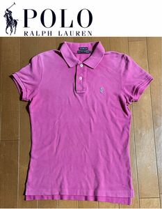 ★POLO RALPH LAUREN ポロラルフローレン★ピンクカラーに胸元ロゴがポイント！レディース半袖鹿の子ポロシャツ/M