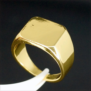 [RING] 18K Gold Plated Square Smooth フラット スクエア スムース 四角形 デザイン 14mm ワイド ゴールド リング 21号